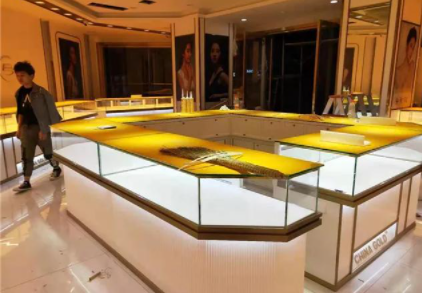 展示柜臺(tái)定制，高端不銹鋼珠寶展示柜